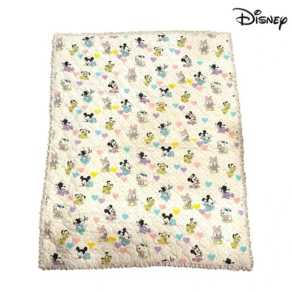 Vintage USA Made 1984 Walt Disney Babies Mickey Minnie‎ Mouse Crib Blanket 34x44