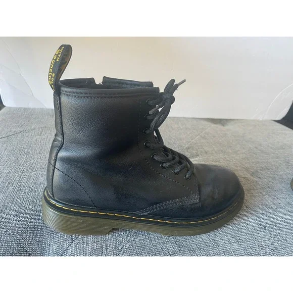 Kids Dr Martens Black Leather Lace Up Zip Boots Size 2 UK 3 US 34 EU