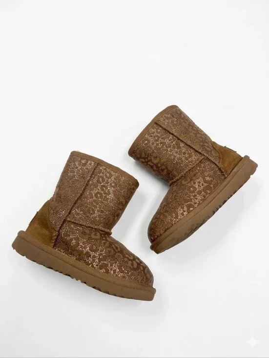 UGG 10 Toddler Classic II Glitter Leopard Chestnut Boot Shearling