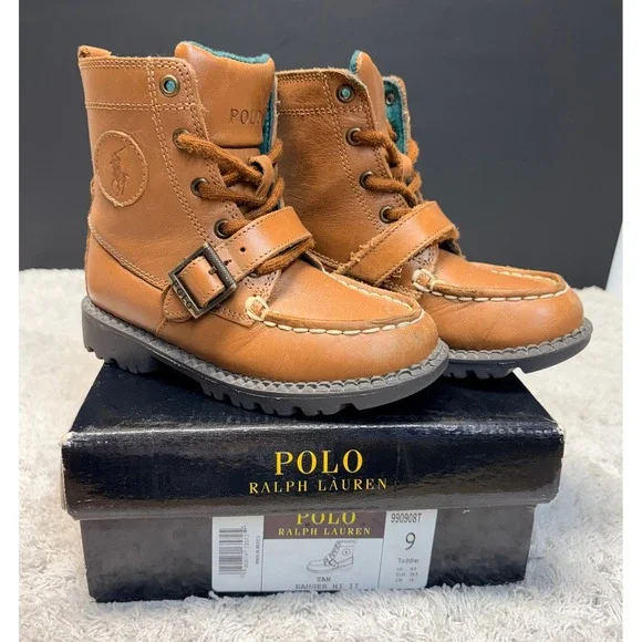 Polo Ralph Lauren Ranger Hi II Tan Leather Toddler Boots Size 9 990908T