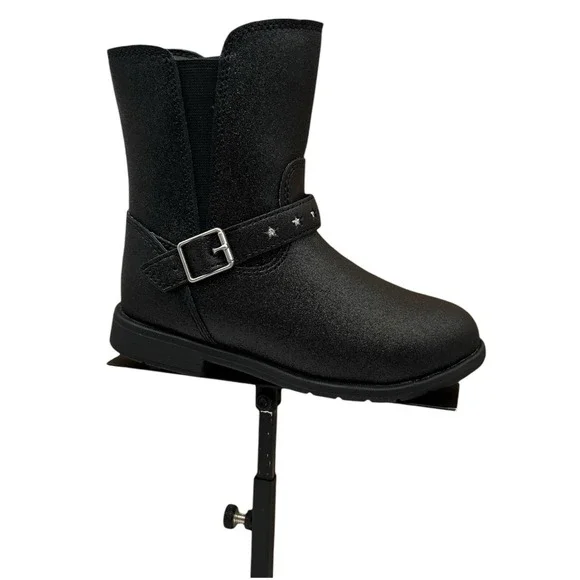 Stride Rite Toddler Girls Lizz Mid Calf Boots Size 8 WIDE Black Shimmer Easy On