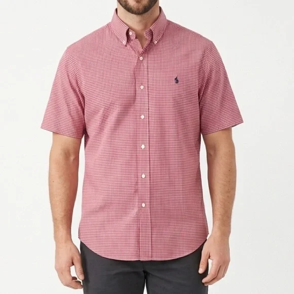 Ralph Lauren Sport Button Down Shirt Red Check‎ Plaid Short Sleeve Size L