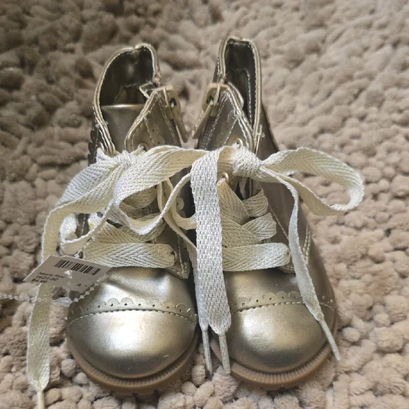 New Cat‎ & Jack Toddler Size 5 Gold Metallic Booty Side Zip Sparkle Ties
