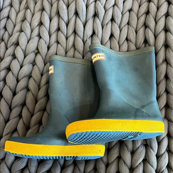 Hunter Dark Green Boots with Bright Yellow Soles