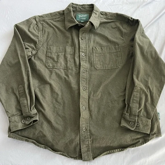 Vintage Woolrich Shirt Mens XL Green Sportsman Chamois Button Down Long Sleeve