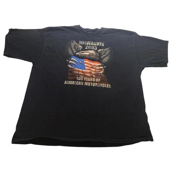 Vintage Milwaukee 2003 100 Years of American Motor Men's T-Shirt 2XL Navy Blue