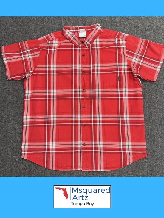 Columbia Sportswear Plaid Button Up Shirt Red XXL Short Sleeve Cotton