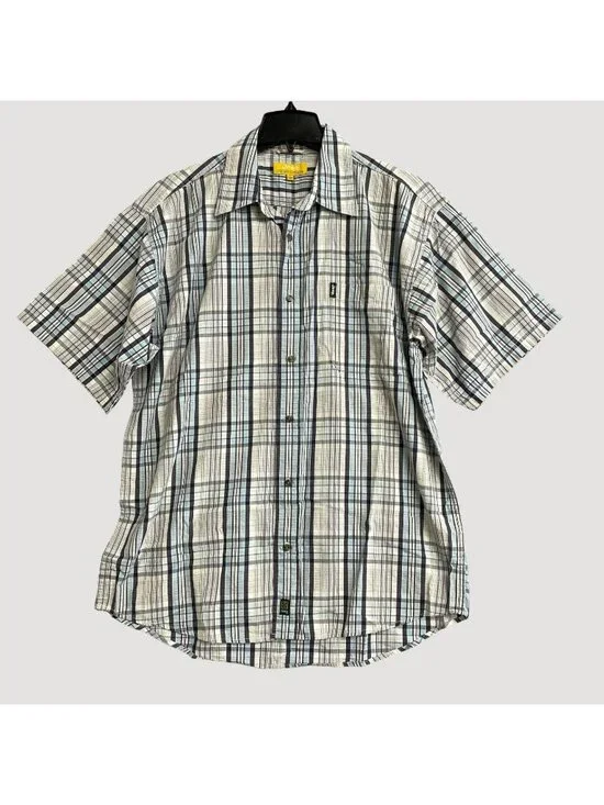 Jeep Men's L Plaid Button-Down Short-Sleeve Shirt Blue & White Casual Wear P0305