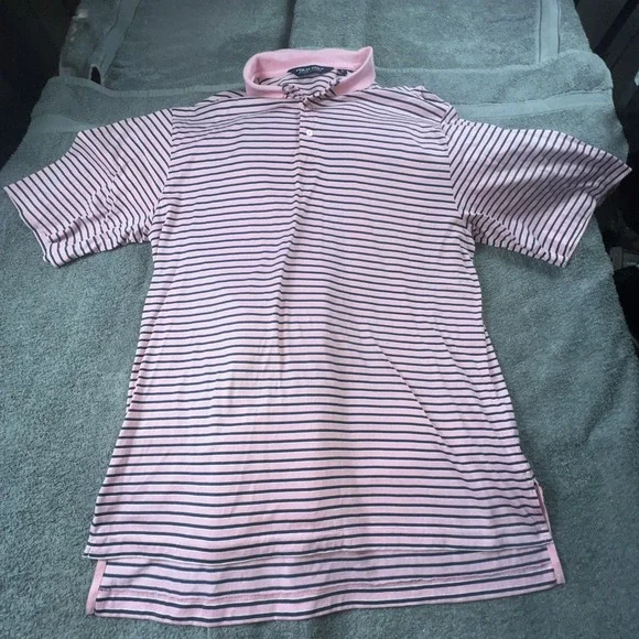 Polo‎ Golf Ralph Lauren Shirt Adult guy Large Pink Striped Golf Rugby Mens Sz L