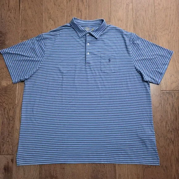 Polo Ralph Lauren Polo Shirt Mens 4XB 4XL Big Blue Striped Stretch Golfer Golf