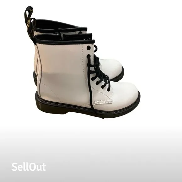 New Dr. Martens 1460 J White Leather Lace-Up Boots Kids‎ Size 4