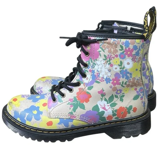 Dr. Martens Junior 1460 Multicolor Floral Mash Up Combat Boots Size 3