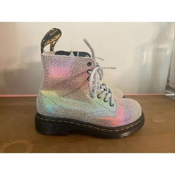 Dr Martens 8 toddler girl boy 1460 Pascal Kid's Boots - Rainbow Kidray glitter