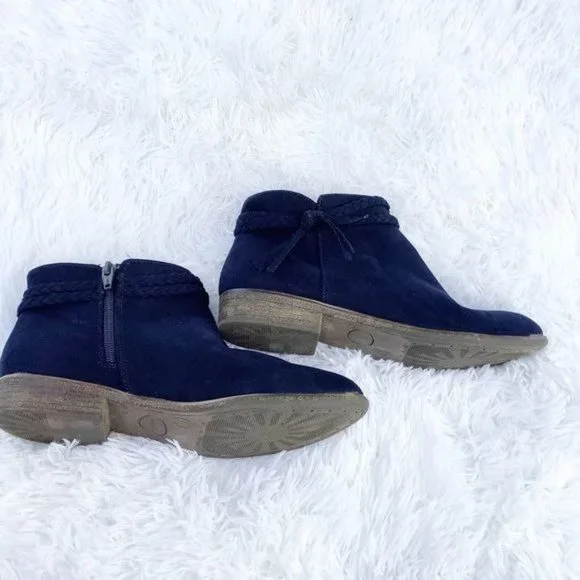Cat‎ & Jack Ankle Booties Girl Size 6 Deep Blue Faux Vegan Suede Leather Boho