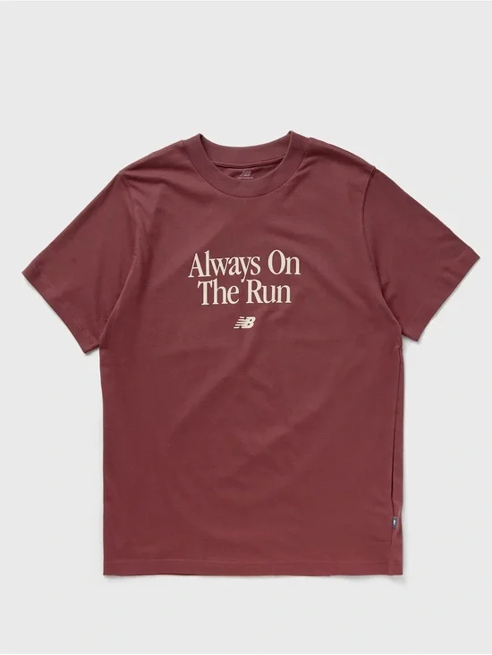 New Balance Men’s Burgundy Cream Sports Essential Run Slogan Short Sleeve Tee