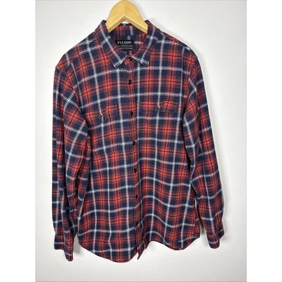 Filson Scout Button Up Shirt Flannel Plaid Shirt Size Large Red White Blue
