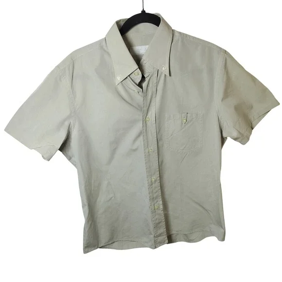 Prada Milano Mens Short Sleeve Button Down Shirt Beige Tan Size 41 16 UCS161