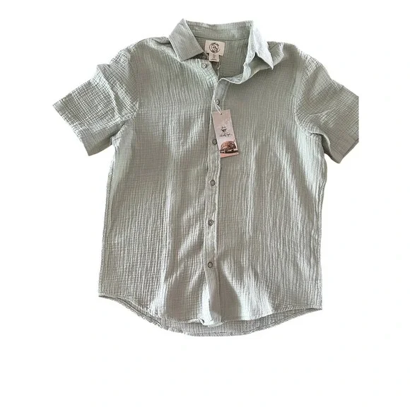 Panama Jack Mens Green Cotton Double Gauze Short Sleeve Button Down Shirt Small