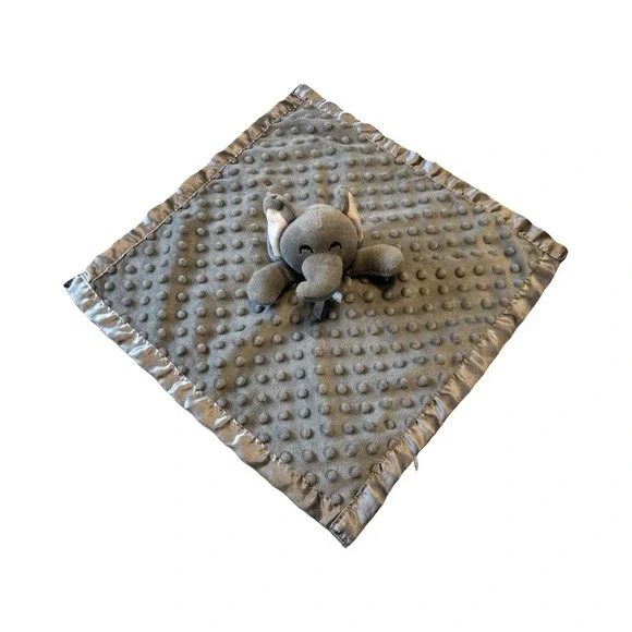 Pro Goleem‎ Elephant Security Blanket Gray Minky Dot Satin Trim Lovey 16x16