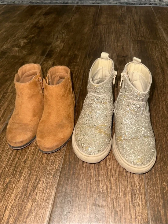 Kids Glitter Ankle Boots and Suede Booties - Gold & Brown - size 9 bundle