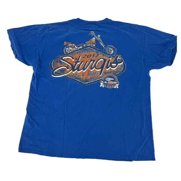 Sturgis‎ 2017 77th Annual Black Hills Rally Blue T-Shirt Unisex Motorcycle