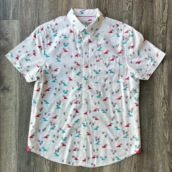 Original Penguin Shirt White Cotton Slurpee Short Sleeve Button Up Size Medium