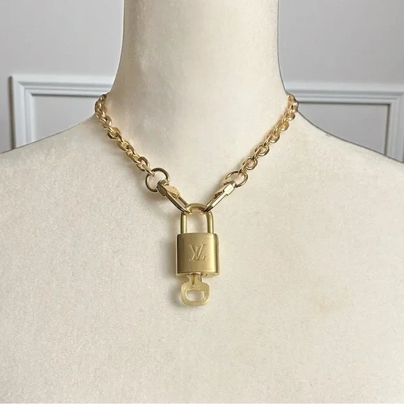 Authentic Louis Vuitton #319 Lock & Key Set on a 18K Gold Plated Chain Necklace