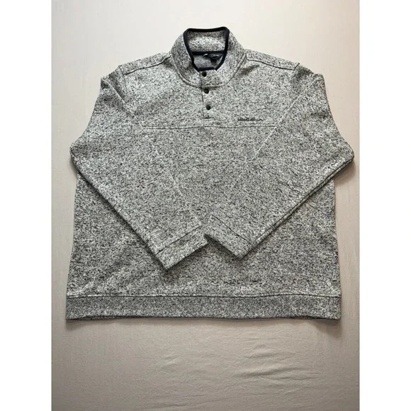 Mens Eddie Bauer Pullover Sweater Gray Marled Snap Neck 3XL‎ Heavyweight