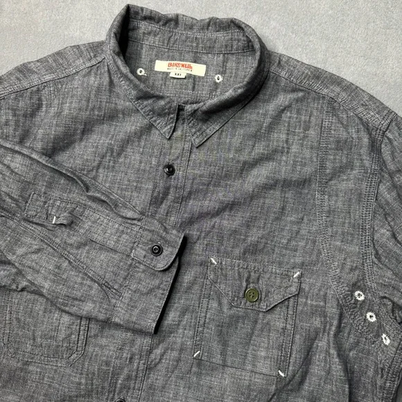 Birdwell Beach Britches Button Down‎ XXL Gray Chambray Long Sleeve Made in USA