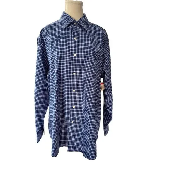Brooks Brothers Regent Fit Men's 17 Blue Checkered Dress Shirt Long Sleeve NWT‎