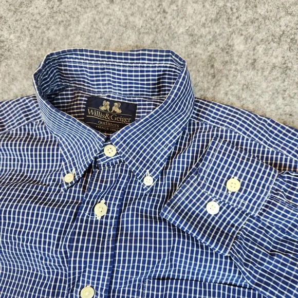 Willis & Geiger Outfitters Shirt Mens Blue Graph Check Plaid Causal Pocket READ