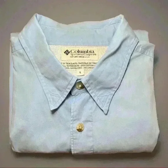 Columbia PFG Light Blue Button Down Collared SS Shirt Men's Size L Large