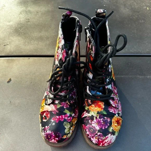 Colorful Floral Kids Lace-Up Boots