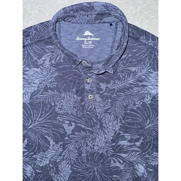 Tommy Bahama Polo Shirt Mens XL Blue Hawaiian Floral Incredibly Soft Luxurious