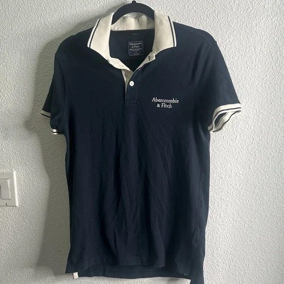Abercrombie & Fitch Dark Blue Polo with Cream Accents shirt size small