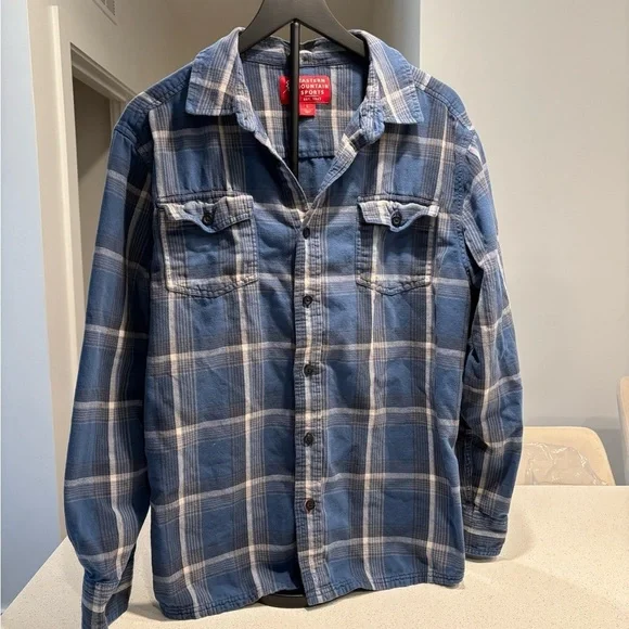 Eastern Mountain Sports Blue and Gray Flannel Shirt