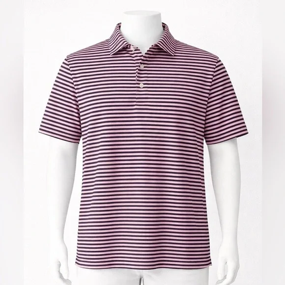 TURTLESON Golf Polo Shirt Mens Large Pink Black Stripe Performance Stretch