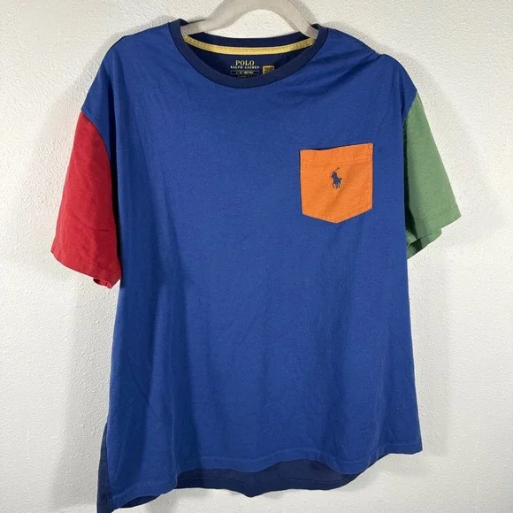 Polo Ralph Lauren‎ Men Colorblock TShirt Orange Pocket Classic Fit Large