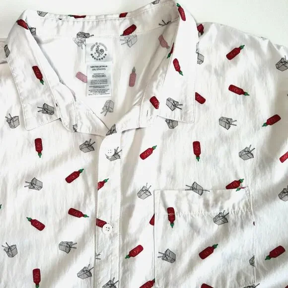 Sriracha Hot Sauce Huy Fong All Over Print Button Up Short Sleeve Shirt Size 2XL