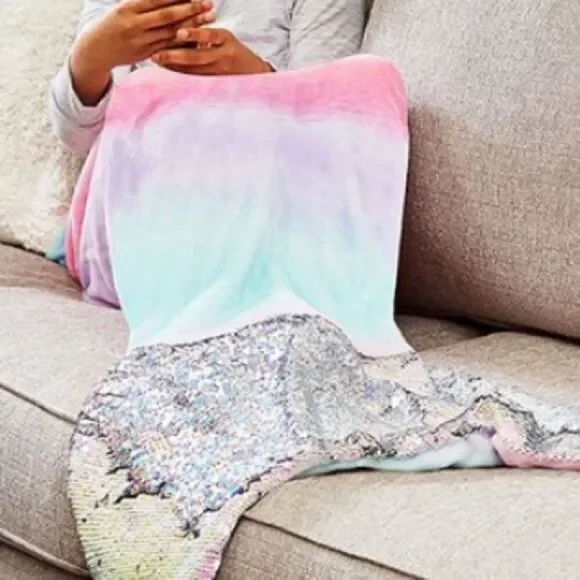 Purple & Teal Sequin Wearable Mermaid Tail Throw Blanket