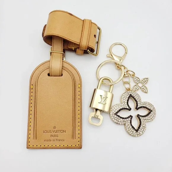 Authentic Louis Vuitton Luggage Nametag and Gold Padlock with Unbranded Keycharm