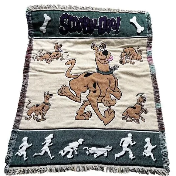 Vintage 90s Scooby Doo Woven Throw Blanket With The Mystery Gang Collectible