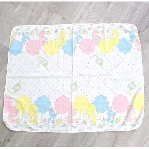 Vintage 80s Carebear Care Bear Cotton Flannel Baby Receiving‎ Hospital Blanket