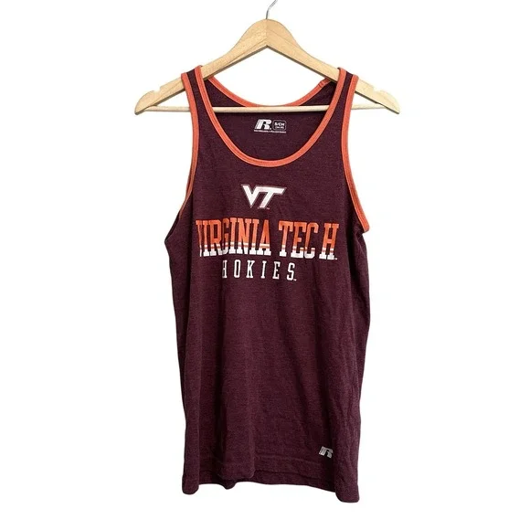 Russell Athletic Virginia Tech Hokies Mens Small‎ Maroon Orange Tank Top Graphic