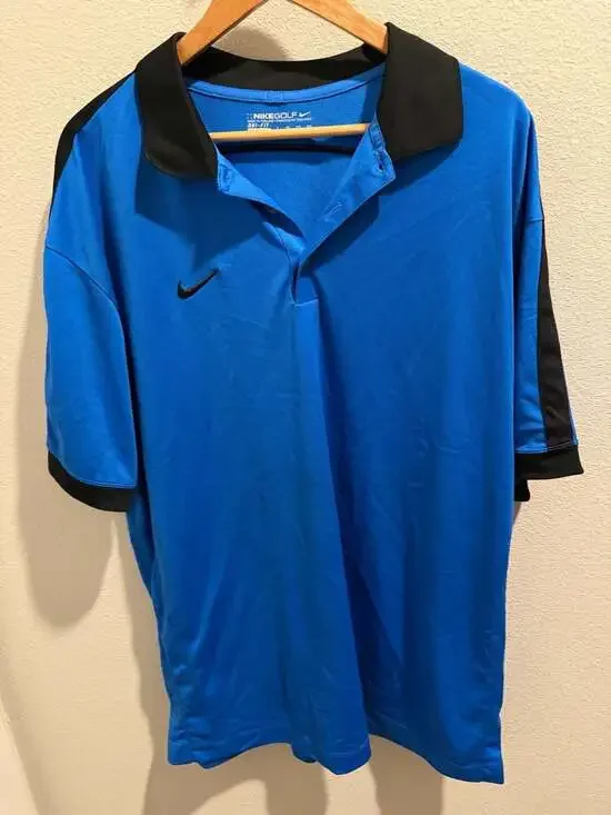 Nike Golf Dri-FIT Blue & Black Short Sleeve Polo Shirt Size XXL