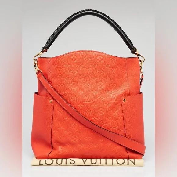 Authentic Louis Vuitton Bagatelle Empreinte leather 2 way apricot hobo bag