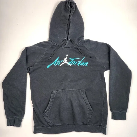 Vintage Air Jordan Hoodie Black Embroidered RECORDS/ACHIEVEMENTS Pullover‎ Sz M