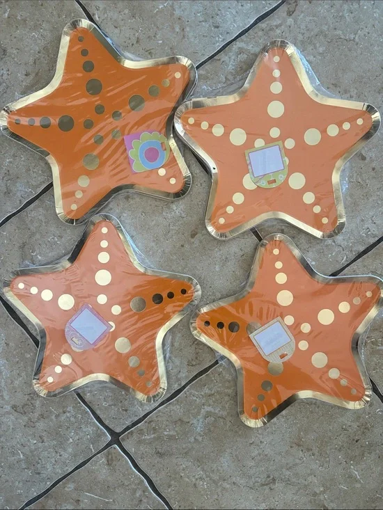 Orange Starfish Paper Plates with Gold Trim - 4packs, 32 plates NWT