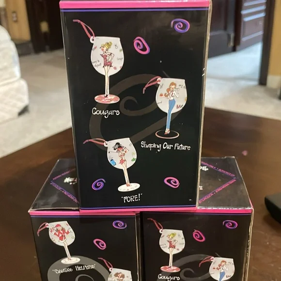 Set of 3 Wine Glass Ornaments - Christmas Ornaments