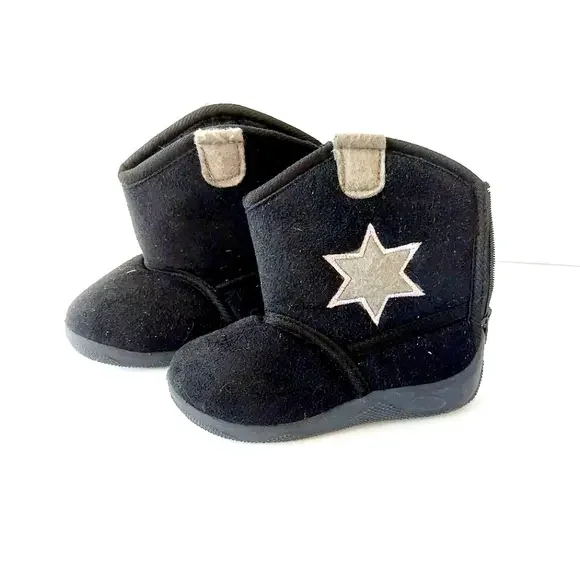 Black Microfiber Cowboy Boots‎ Infant Size 4 Grey Sheriff Star